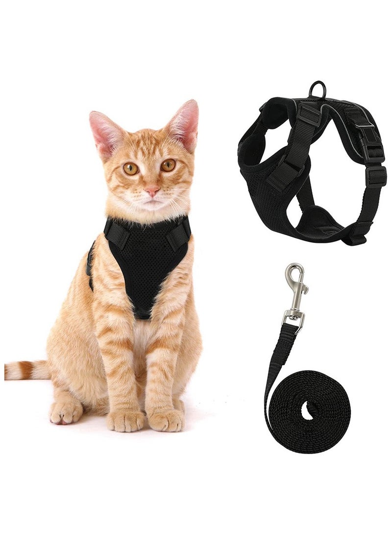 LAPET Cat Harness and 1.5M Leash for Walking Escape Proof, Adjustable Kitten Vest Harnesses Easy Control Soft Breathable Mesh Jacket with Reflective Strips for Cats (Black ) - Image 1